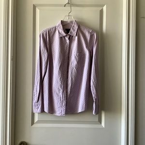 J Crew pink shirt with polka dots.